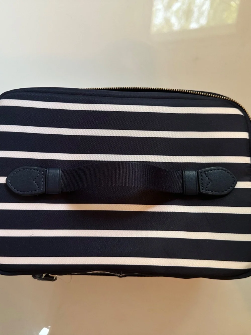 Kate Spade New York Blue White Stripe Makeup Bag | Structured Cosmetic Case